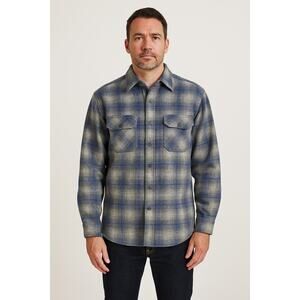 PENDLETON The Original Board Shirt XL Blue Gray Plaid 100% Wool USA Fabric